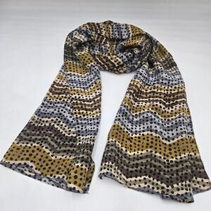 Vintage Casca 100% Silk Hand Rolled Scarf Chevron Retro Yellow Brown 54” x 13”